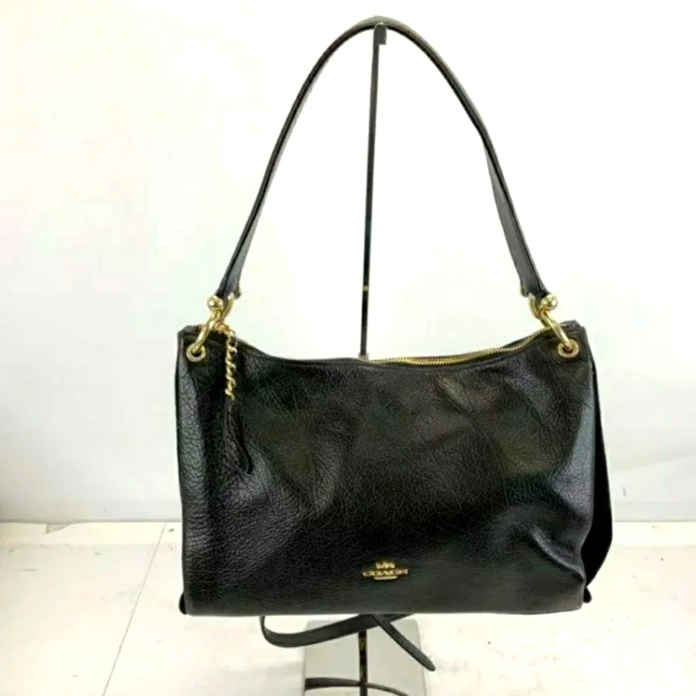 Coach Designer Mia Black Textured Leather Suede Shoulder Bag Purse Handbag
